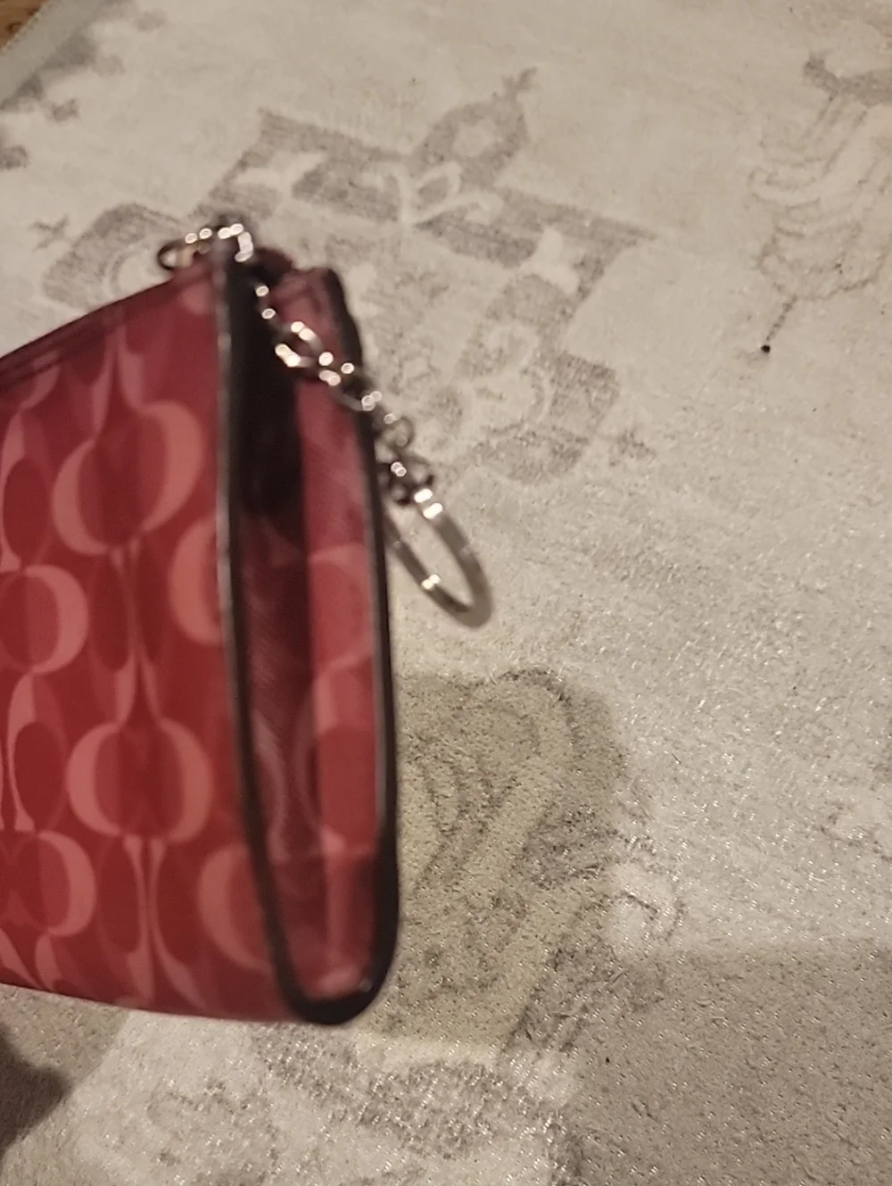Coach Pink Signature Jacquard Zip Card Case with Key Ring